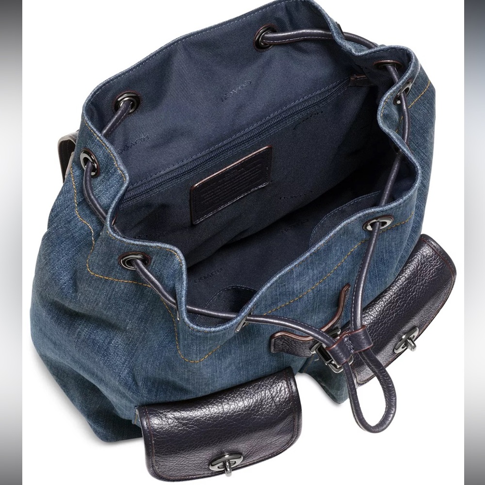 COACH No. 37975 Turnlock Rucksack in Colorblock Denim & Navy Backpack Purse Bag - Picture 2 of 16